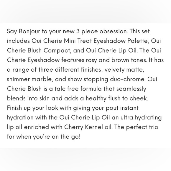 THE BEAUTY CROP - Cherie Amour Gift Set. Eyeshadow Blush & Setting Spray NWT! - Picture 6 of 12